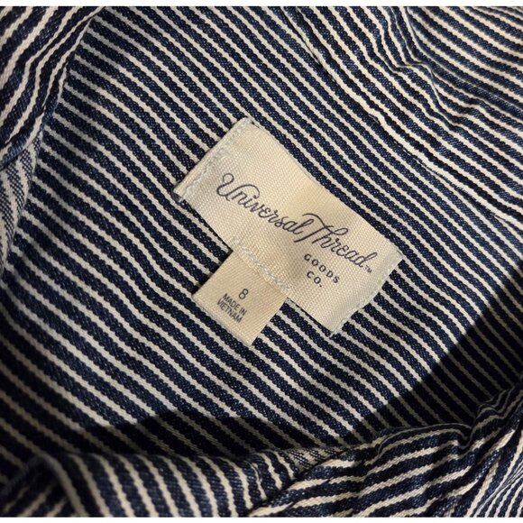 Women Sz 8 Short Sleeve Denim Shorts Romper Universal Thread Blue Stripe Hickory - Picture 8 of 10